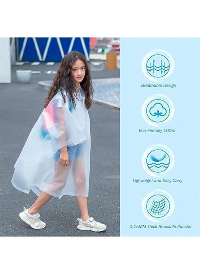 ChicAbode 2 Pack Rain Poncho for Kids, Reusable Rain Ponchos for Boys and Girls, EVA Children Raincoat, Rain Ponchos with Hood, Reusable Rain Coat Jacket, for 6-13 Years Old Kids, Blue, White - Image 4